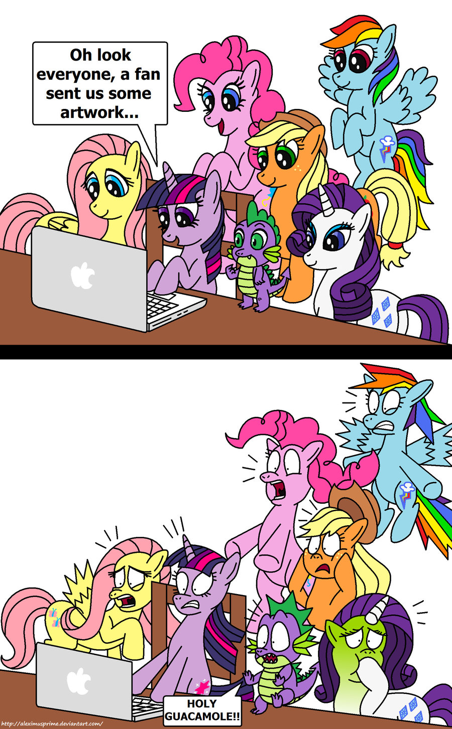 2011 aleximusprime applejack_(mlp) blonde_hair blue_feathers blue_fur comic computer cowboy_hat cutie_mark desk dragon earth_pony english_text equine feathered_wings feathers female feral fluttershy_(mlp) freckles friendship_is_magic fur group hair hat horn horse male mammal multicolored_hair multicolored_tail my_little_pony orange_fur pegasus pink_fur pink_hair pinkie_pie_(mlp) pony purple_fur purple_hair rainbow_dash_(mlp) rainbow_hair rainbow_tail rarity_(mlp) simple_background spike_(mlp) text twilight_sparkle_(mlp) two_tone_hair unicorn white_background white_fur wings yellow_fur