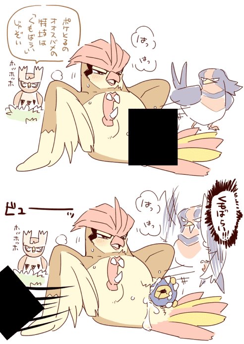 1boshi ambiguous_fluids ambiguous_gender animal_genitalia avian beak being_watched bird censored cloaca cloacal_penetration feathered_wings feathers feral forced group holding_character japanese_text nintendo noctowl nude penetration pidgeotto pok&eacute;mon reclining roggenrola sequence simple_background swellow tail_feathers text translation_request video_games white_background wings