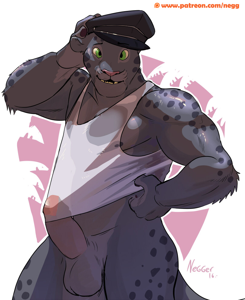 athletic balls bottomless clothed clothing disney erection erection_under_clothes feline headgear humanoid_penis looking_at_viewer male mammal negger nipples panther patreon pecs penis pinup pose renato_manchas shirt signature solo tank_top url wet_shirt zootopia