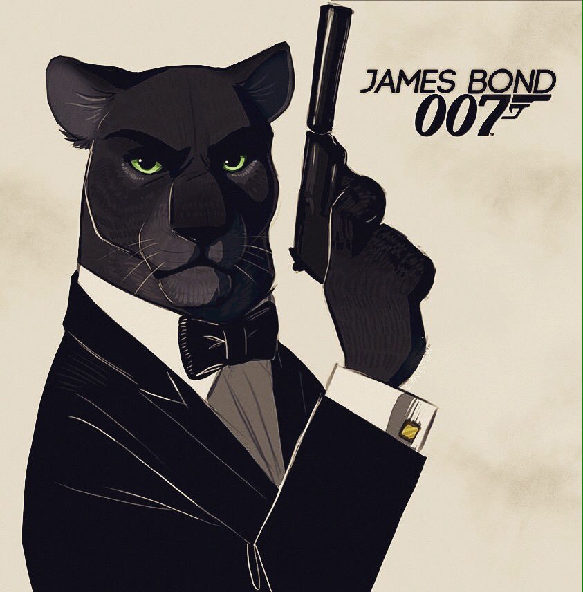 007 black_fur feline fur green_eyes gun handgun inner_ear_fluff looking_at_viewer male mammal panther pistol ranged_weapon ritwell silencer solo tuxedo weapon whiskers