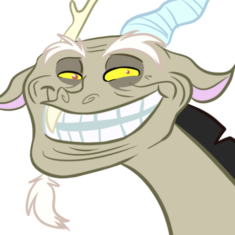 2011 alpha_channel antlers black_hair discord_(mlp) draconequus fangs feral friendship_is_magic fur grey_fur hair horn looking_at_viewer male mammal my_little_pony simple_background solo transparent_background trollface unknown_artist
