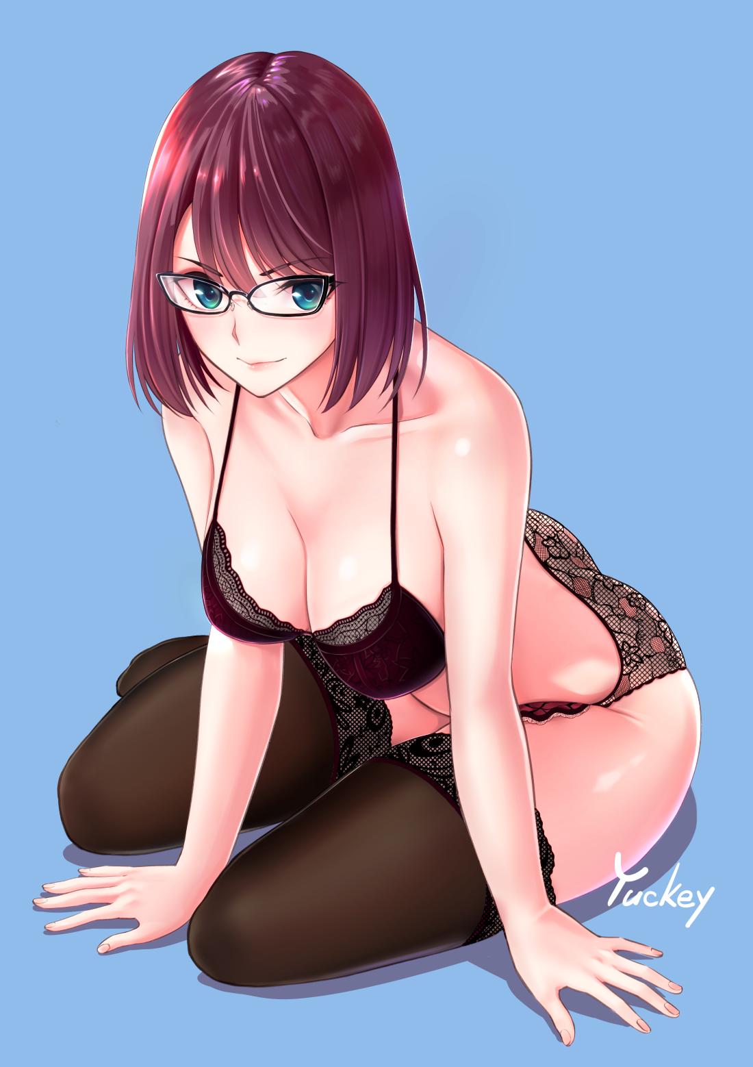 bra cleavage megane pantsu thighhighs yuckey