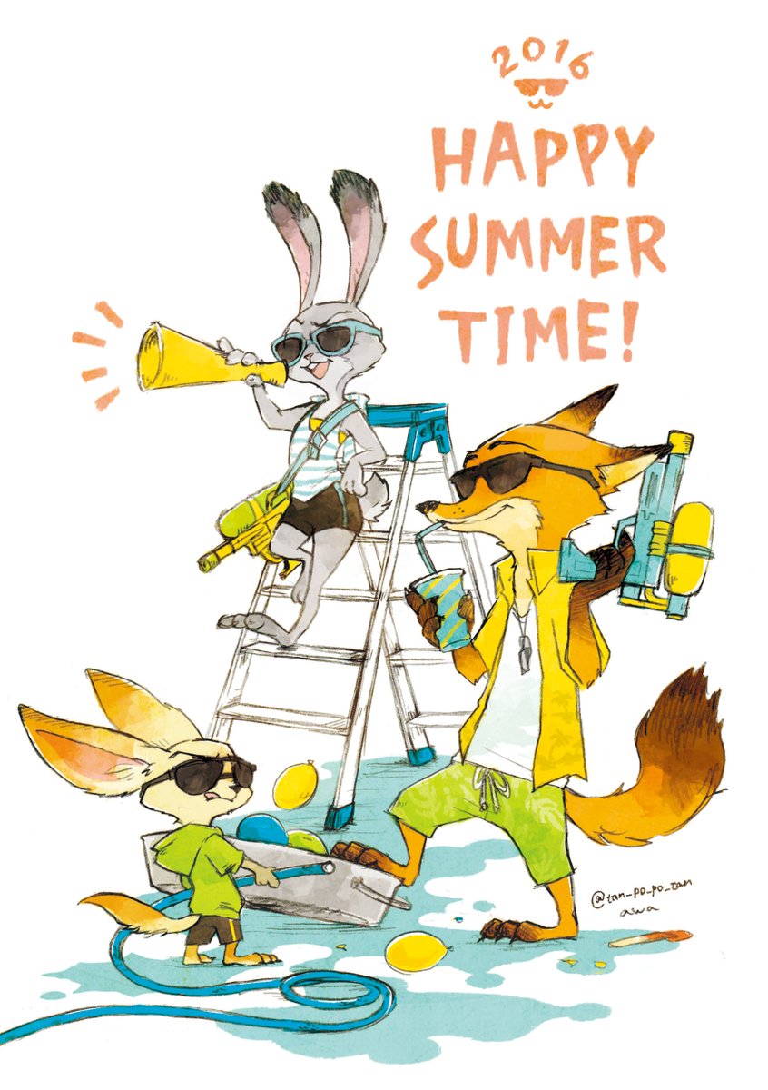 2016 anthro canine disney eyewear female fennec finnick fox judy_hopps lagomorph male mammal nick_wilde rabbit summer sunglasses tan_po_po_tan zootopia