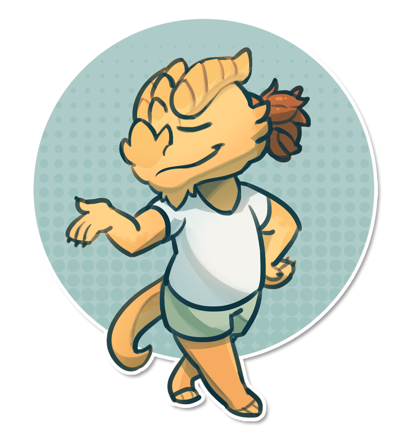 chibi clothing confident dragonborn junga reptile scalie shirt shorts smug tendrils walking