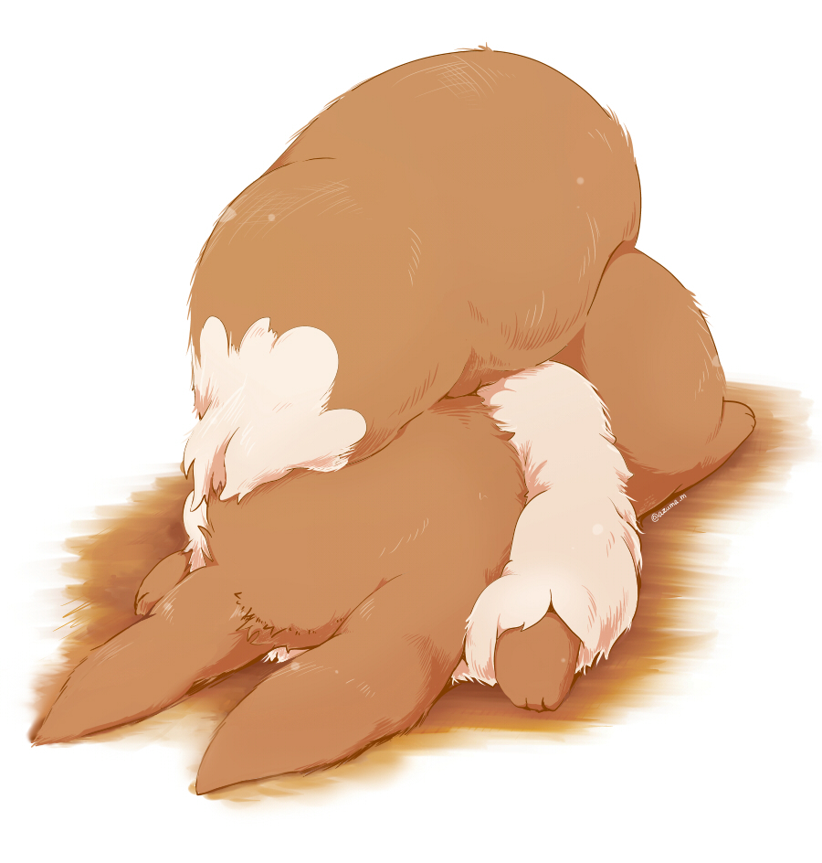 azuma_minatsu brown eevee faceplant full_body gen_1_pokemon lying no_humans on_stomach pokemon pokemon_(creature) solo twitter_username white_background