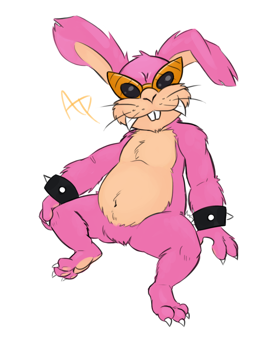 alternate_species anthro barefoot buckteeth eyewear fangs featureless_crotch flat_colors front_view koopaling lagomorph looking_at_viewer mammal mario_bros navel nintendo notfornothin nude rabbit reclining roy_koopa signature simple_background spiked_bracelets spread_legs spreading sunglasses teeth video_games whiskers white_background