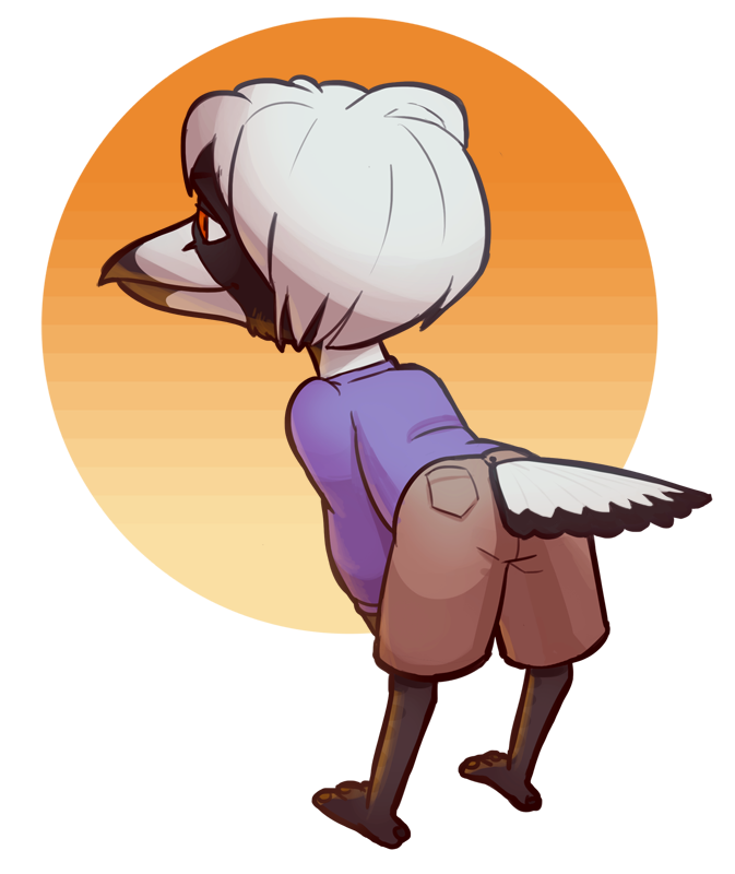 anthro australian_magpie avian bent_over bird chibi clothing hair junga leaning magpie male short_hair shorts slim sweater