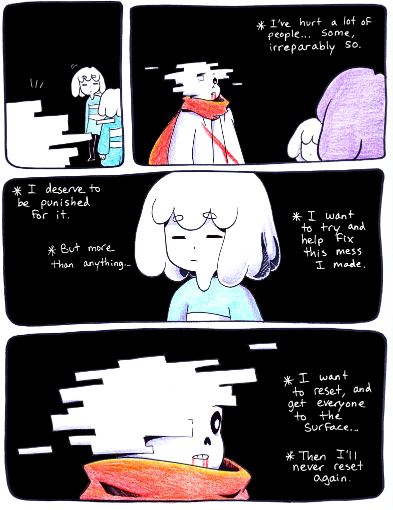 aftertale ambiguous_gender animated_skeleton black_background bone chara_(undertale) clothing comic dialogue english_text human loverofpiggies mammal papyrus_(undertale) protagonist_(undertale) scarf simple_background skeleton text undead undertale video_games