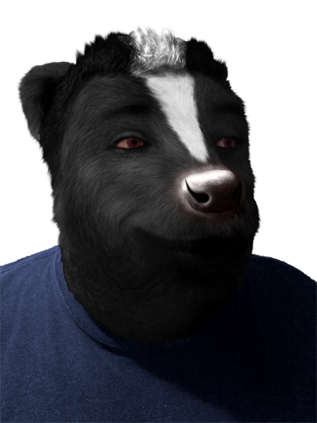 2014 alpha_channel anthro black_fur black_nose brown_eyes bust_portrait clothed clothing edit front_view fur male mammal multicolored_fur out-of-the-boks photo_manipulation photomorph portrait shirt simple_background skunk solo t-shirt transparent_background two_tone_fur white_fur