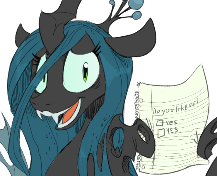 changeling english_text female feral friendship_is_magic greyscale looking_at_viewer monochrome my_little_pony open_mouth queen_chrysalis_(mlp) solo sunibee text wings