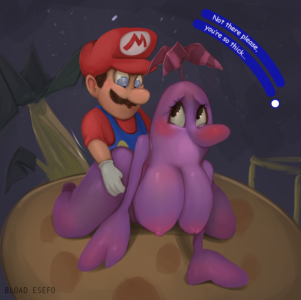 anal big_breasts bloadesefo blue_eyes blush breasts brown_eyes female human male male/female mammal mario mario_bros nintendo pianta purple_skin super_mario_sunshine text video_games