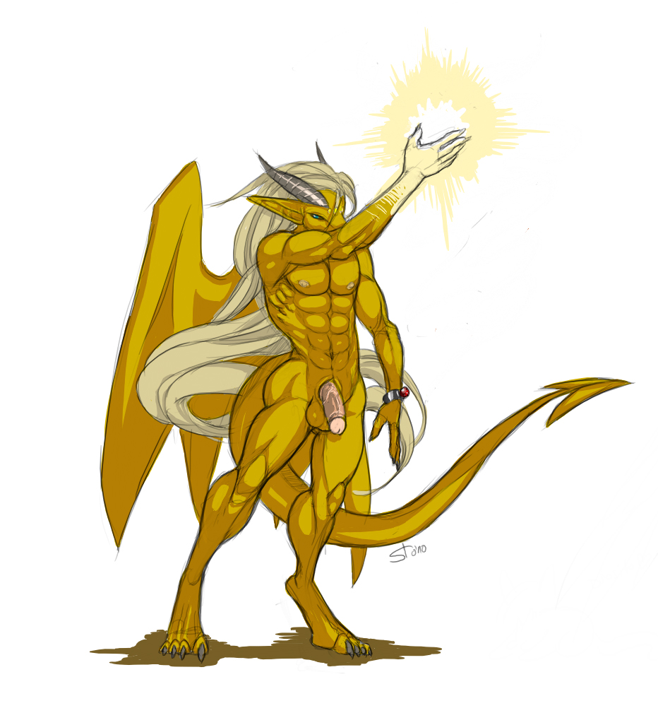 andrus anthro dragon hair long_hair magic male muscular nude penis scalie solo starsoul