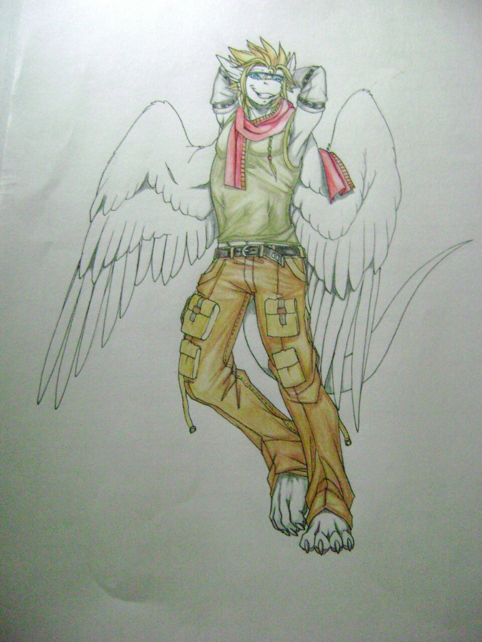 angel angel_dragon anthro cerezo clothing dragon feathered_wings feathers scalie siegfried smile standing wings