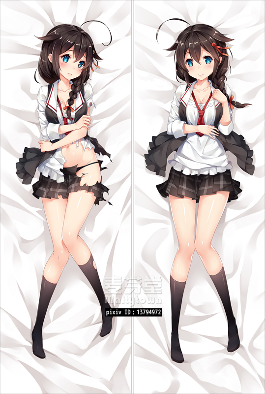 ahoge alternate_costume artist_name bakugadou bangs bed_sheet black_hair black_legwear black_panties black_skirt black_vest blouse blue_eyes blush braid breasts casual cleavage closed_mouth collarbone commentary_request dakimakura frills full_body hair_between_eyes hair_flaps hair_ornament hair_over_shoulder hair_ribbon hand_on_own_stomach holding_arm kantai_collection kneehighs knees_together_feet_apart long_hair looking_at_viewer lying medium_breasts multiple_views navel necktie no_shoes number on_back open_clothes open_vest panties plaid plaid_skirt pleated_skirt red_neckwear red_ribbon remodel_(kantai_collection) ribbon sailor_collar shigure_(kantai_collection) single_braid skirt sleeveless smile stomach torn_blouse torn_clothes torn_skirt torn_vest tress_ribbon underwear vest watermark white_blouse