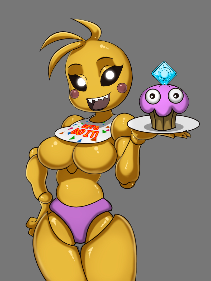 animatronic anthro breasts clothing condom cupcake cupcake_(fnaf) featureless_breasts female five_nights_at_freddy's five_nights_at_freddy's_2 food machine oddrich robot smile toy_chica_(fnaf) video_games