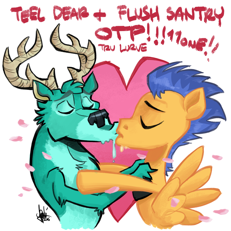 &lt;3 2016 antlers cervine deer duo equine flash_sentry_(mlp) friendship_is_magic horn kissing male male/male mammal my_little_pony pegasus saliva theartrix tl;dr tl;dr_(character) wing_boner wings