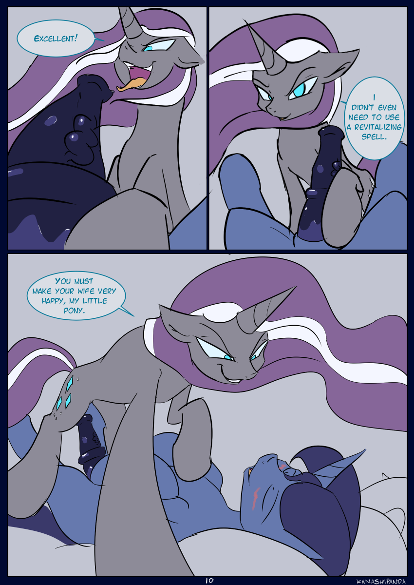 2016 adultery animal_genitalia animal_penis bed comic dark_genitals duo english_text equine equine_penis female friendship_is_magic horn infidelity kanashiipanda male mammal molestation my_little_pony night_light_(mlp) nightmare_rarity_(idw) oral penis rarity_(mlp) sleep_molestation sleeping sneer text unicorn