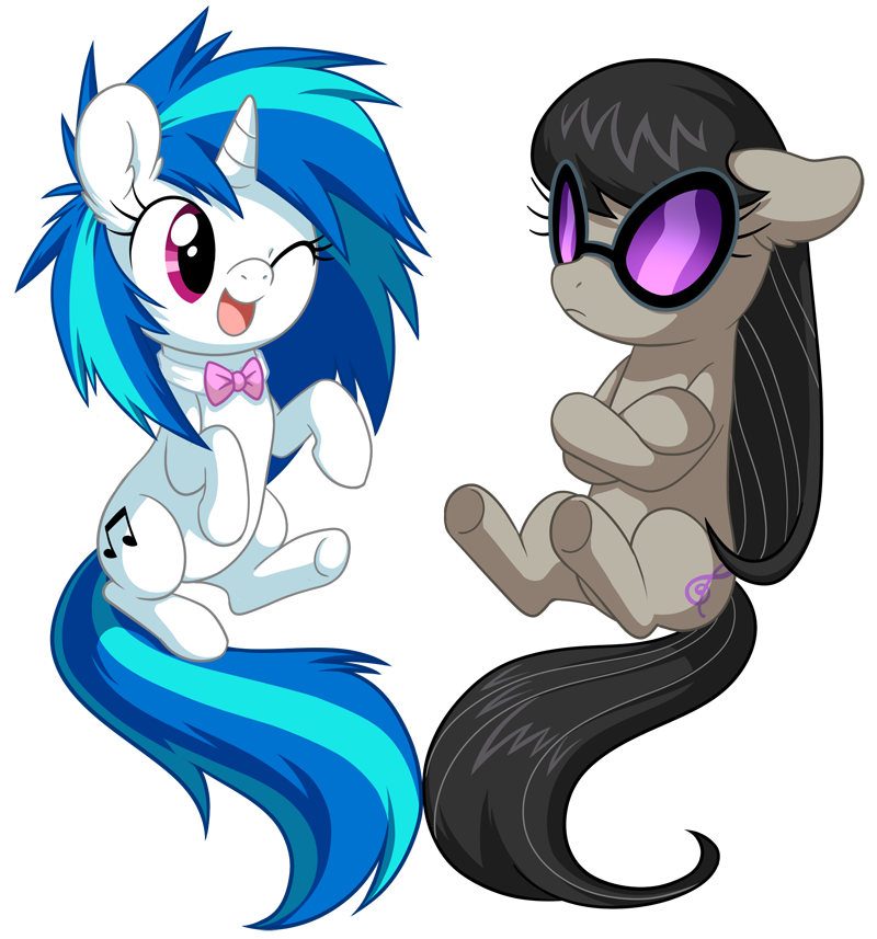albadune alpha_channel black_hair blue_hair bow_tie cosplay costume_switch crossed_arms cutie_mark cyan_hair earth_pony equine eye_contact eyelashes eyewear female feral friendship_is_magic frown fur glasses grey_fur hair hooves horn horse long_hair mammal multicolored_hair my_little_pony nude octavia_melody one_eye_closed open_mouth pink_eyes pony simple_background smile transparent_background unicorn vinyl_scratch_(mlp) white_fur wink