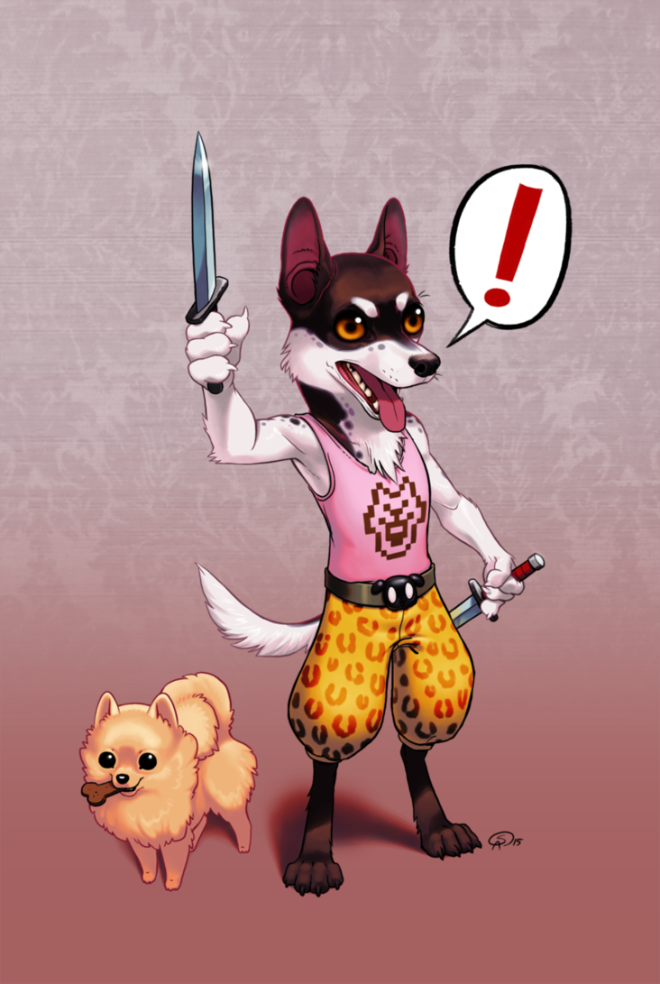 ! 2015 annoying_dog_(undertale) anthro canine clothed clothing cute dog dog_treat doggo duo food fur gantzaistar male mammal multicolored_fur open_mouth surprise teeth tongue tongue_out undertale video_games weapon wide_eyed