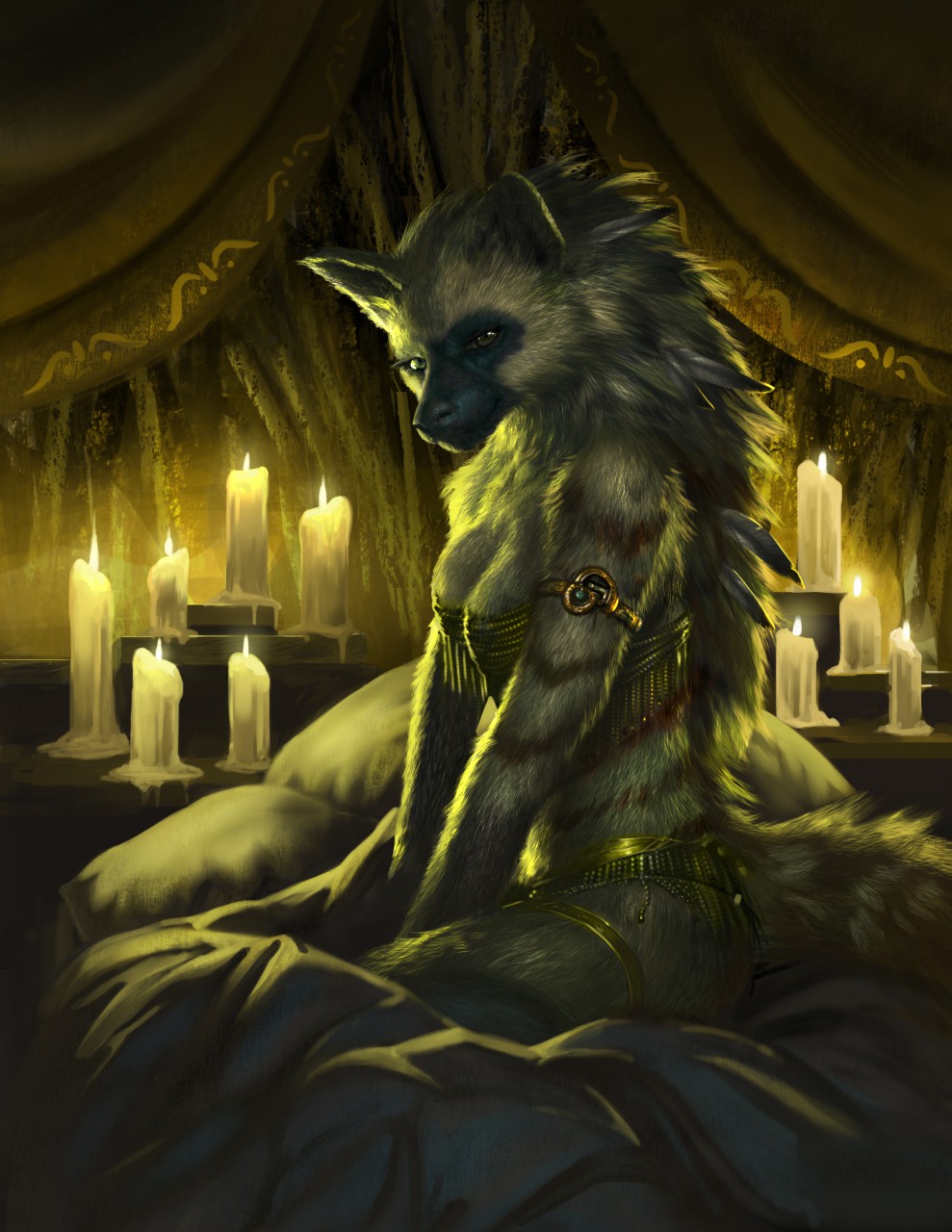 aardwolf clothed clothing female hyena loculi looking_at_viewer mammal nisaba skimpy solo