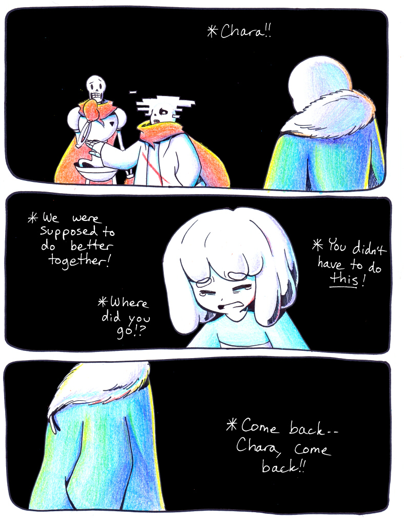aftertale ambiguous_gender animated_skeleton black_background bone clothing coat comic crying dialogue english_text geno_sans_(aftertale) human loverofpiggies mammal papyrus_(undertale) protagonist_(undertale) sad sans_(undertale) scarf simple_background skeleton tears text undead undertale video_games