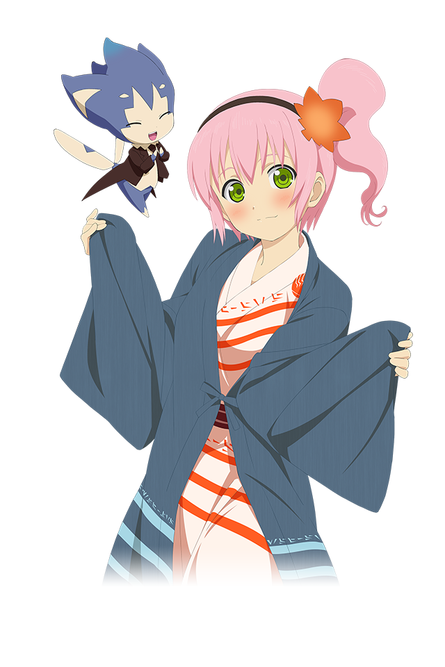 female green_eyes headband japanese_clothes kanonno_grassvalley official_art pink_hair ponytail solo tales_of_(series) tales_of_link tales_of_the_world_radiant_mythology_3 transparent_background yukata