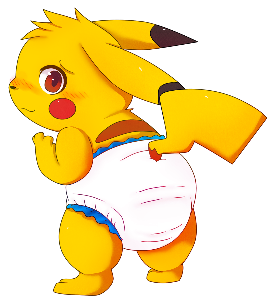 ambiguous_gender blush brown_eyes diaper feral fur nintendo pikachu pok&eacute;mon ruugiaruu solo standing video_games yellow_fur