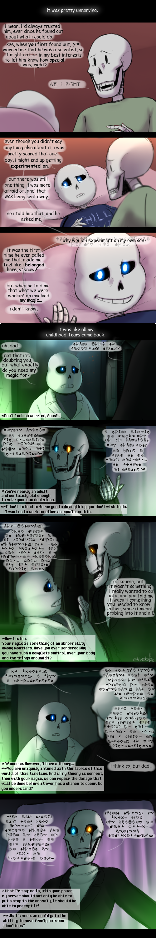 ! ... 2016 ? absurd_res animated_skeleton anthro atlas-white bed blue_eyes bone clothed clothing comic computer dialogue digital_media_(artwork) duo duo_focus english_text eyes_closed flashback gaster glowing glowing_eyes group hi_res inside lab_coat lying male monster nervous open_mouth papyrus_(undertale) sans_(undertale) shirt signature skeleton smile speech_bubble teeth text undead undertale video_games worried