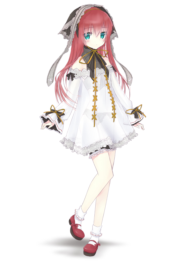 blush dress full_body garter_belt garters legs long_hair looking_at_viewer mary_janes miyoshino original see-through shoes simple_background solo standing white_background