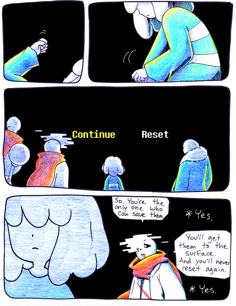 aftertale ambiguous_gender animated_skeleton black_background bone clothing coat comic dialogue english_text geno_sans_(aftertale) human loverofpiggies male mammal papyrus_(undertale) protagonist_(undertale) sad sans_(undertale) scarf shorts simple_background skeleton text undead undertale video_games wounded