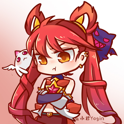 1girl :t alternate_costume alternate_hair_color alternate_hairstyle chibi elbow_gloves jinx_(league_of_legends) kuro_(league_of_legends) league_of_legends long_hair magical_girl red_eyes shiro_(league_of_legends) star_guardian_jinx tied_hair twintails very_long_hair