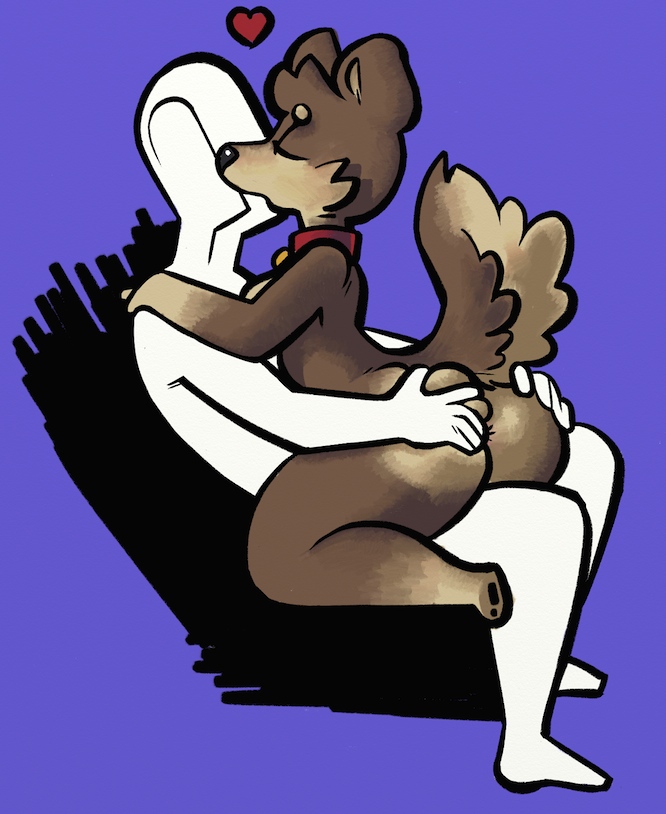 &lt;3 anthro anus asswolf big_butt breasts butt butt_grab canine collar cowgirl_position duo eyes_closed female female_on_top fluffy fluffy_tail fur hand_on_butt humanoid kissing lying male mammal multicolored_fur on_back on_top oriole_(artist) purple_background sex simple_background sitting thick_thighs two_tone_fur wolf