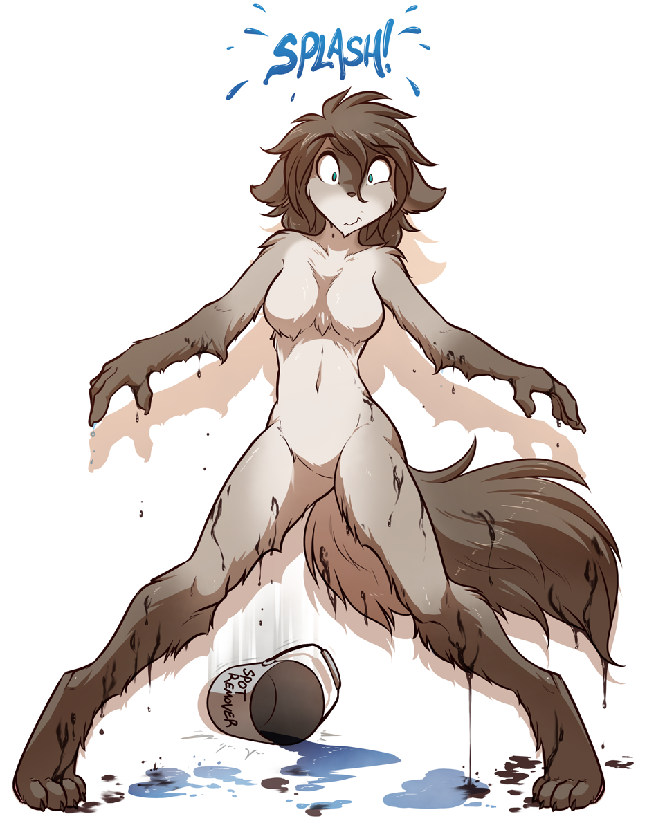 2016 anthro blue_eyes breasts bucket canine digitigrade ears_back english_text featureless_breasts featureless_crotch feline female frown fur grey_fur hybrid kathrin_(twokinds) keidran mammal nude simple_background solo sound_effects spread_legs spreading standing text tom_fischbach twokinds wet wet_fur white_background writing_(disambiguation)