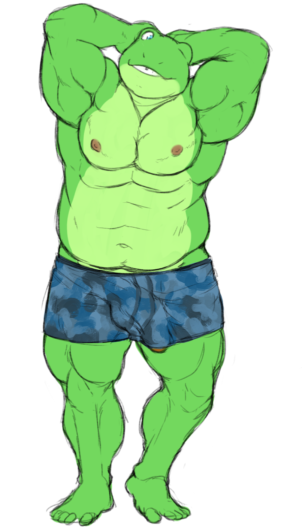 amphibian barefoot boxer_briefs bulge camo clothing flat_colors front_view low-riding male musclegut muscular navel nintendo one_eye_closed pecs penis penis_outline penis_through_leghole pinup plantigrade poking_out pose raised_arm sketch slippy_toad solo standing star_fox tight_clothing toad underwear video_games wink wkd