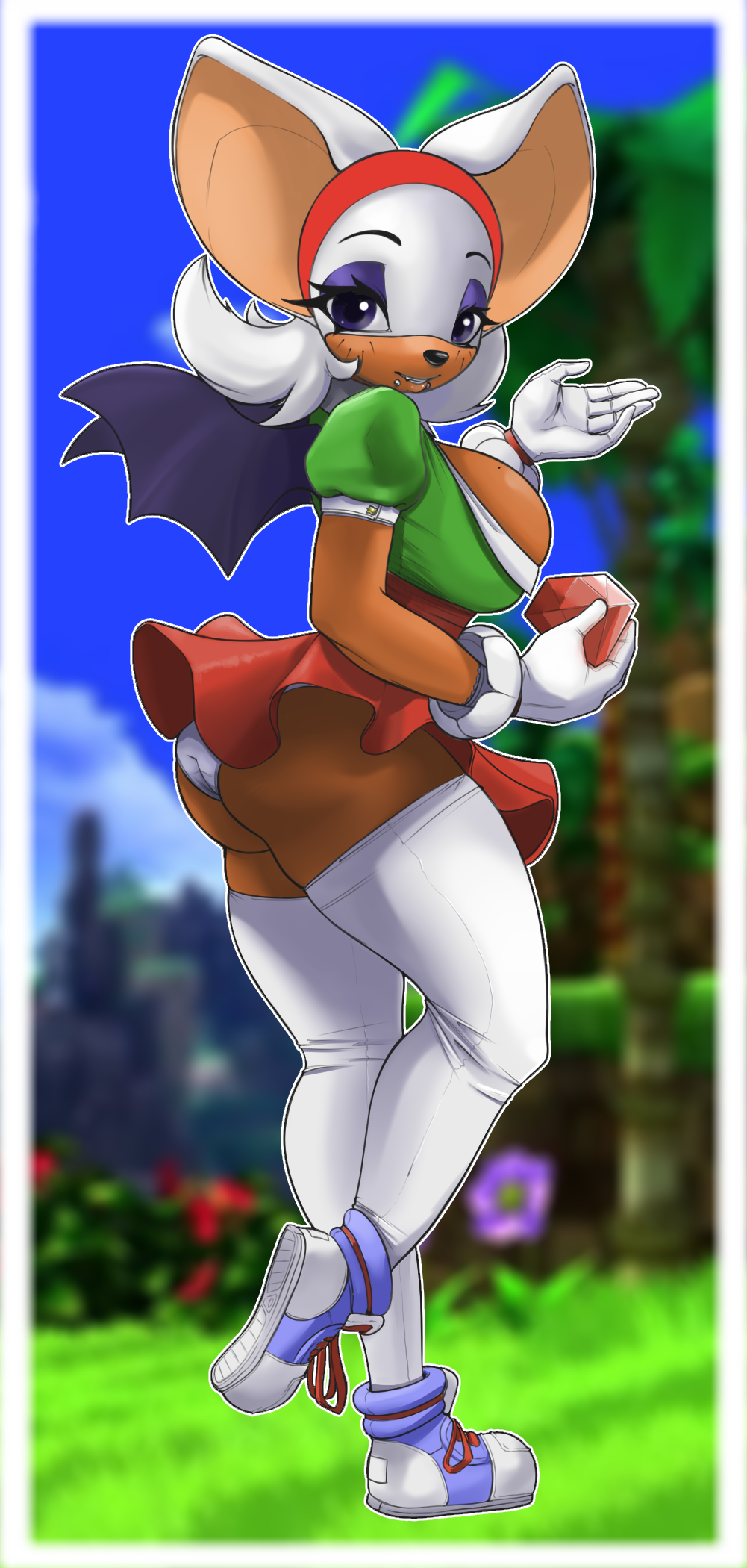 2016 anthro bat big_breasts breasts butt clothing conditional_dnp female hi_res mammal outside panties rouge_the_bat side_boob solo sonic_(series) underwear xopachi