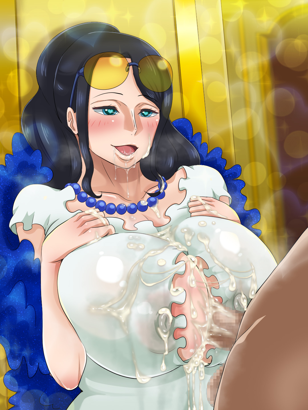 The Big ImageBoard (TBIB) - black hair blush breasts bukkake cum heart  heart-shaped pupils heart eyes mikanberry nico robin nipples one piece one  piece film gold paizuri saliva sperm tagme tongue |
