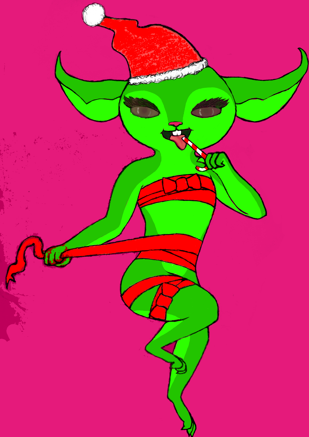 3_toes 4_fingers abstract_background anthro bdsm bedroom_eyes big_butt big_ears blood bondage bound breasts butt candy candy_cane christmas featureless_breasts female flat_chested flat_colors food front_view green_eyes half-closed_eyes hat hi_res holidays humanoid imp lagomorph lying mammal meeko nude open_mouth petal(vainglory) pink_nose ribbons santa_hat seductive short_stack simple_background small_breasts smile solo toe_curl toes toony twistedhat vainglory video_games