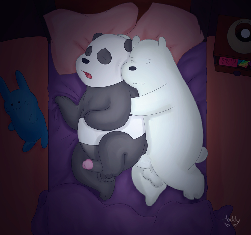 balls bear bed bedroom cartoon_network duo erection eyes_closed form_behind heddy high-angle_view humanoid_penis ice_bear looking_pleasured lying male male/male mammal nude on_bed on_side open_mouth panda panda_(character) penis plushie polar_bear semi-anthro sex signature spoon_position spooning we_bare_bears