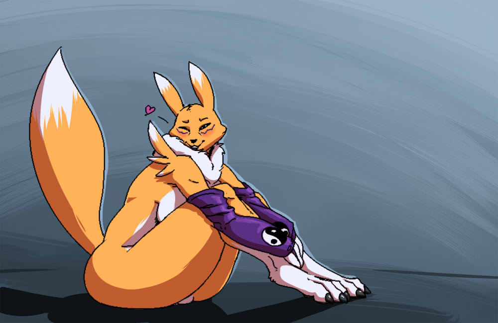 anthro breasts digimon female looking_at_viewer one_eye_closed renamon solo strikeanywhere wink