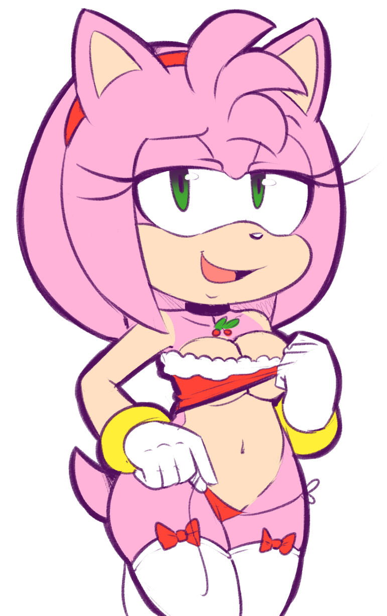 alpha_channel amy_rose anthro big_breasts bikini breasts cleavage clothed clothing female hearlesssoul hedgehog mammal mas solo sonic_(series) swimsuit under_boob undressing