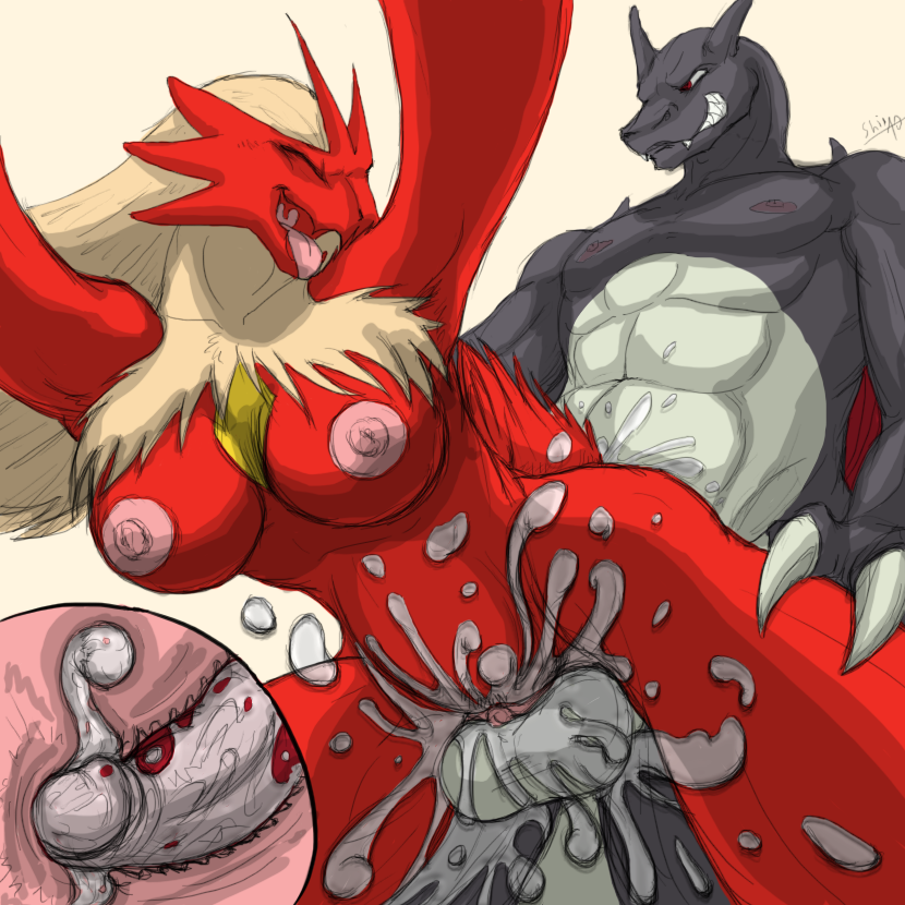 abdominal_bulge abs all_fours anthro balls biceps big_breasts big_muscles black_body blaziken breasts bulge charizard clitoris cum cum_in_pussy cum_inside doggystyle dragon eyes_closed female from_behind hair horn internal long_hair male muscles nintendo nipples nude open_mouth penetration penis plain_background pok&#233;mon pok&#233;morph pokemon pussy red_eyes scalie sex shiny_pok&#233;mon straight tongue vaginal vaginal_penetration video_games white_background wings yellowpower