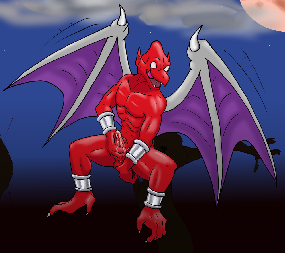 demon demon's_crest firebrand gargoyle kaliak_(artist) male masturbation penis red_arremer solo wings