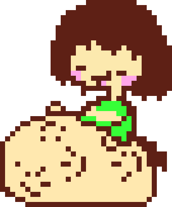 &lt;3 abdominal_bulge black_hair blush brown_hair chara_(undertale) child_pred clothing digestion digital_media_(artwork) eyes_closed hair hand_on_stomach licking licking_lips oral_vore pixel_(artwork) shirt sitting_on_belly struggling theokaypixelatedboy tongue tongue_out undertale video_games vore