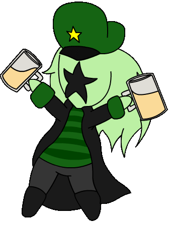 2016 alcohol animated beer beverage boots chibi clothed clothing cup cute digital_media_(artwork) female footwear green_skin hair hat holding_object humanoid jacket long_hair mrs_bartender non_nude not_furry novakid solo standing standing_tough star starbound video_games