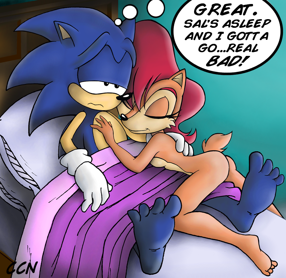 after_sex anthro bed breasts brown_fur butt chadthecartoonnut chipmunk cuddling featureless_breasts female fur lying male male/female mammal nude rodent sally_acorn sleeping sonic_(series) sonic_the_hedgehog