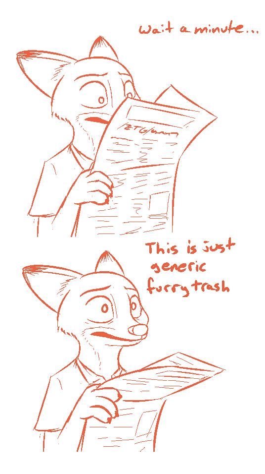 2016 anthro canine clothed clothing comic dialogue disney english_text fox holding_object humor male mammal monochrome newspaper nick_wilde orange_and_white simple_background solo text tggeko white_background zootopia