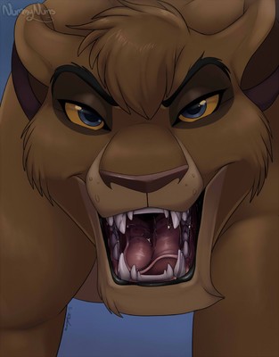 black_lips blue_background blue_eyes brown_fur disney feline female fur lion looking_at_viewer mammal mouth_shot nummynumz saliva simple_background teeth the_lion_king vitani