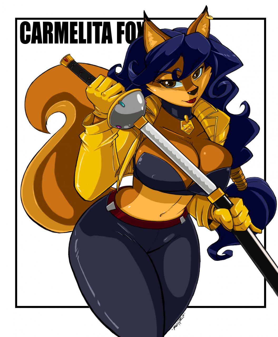 canine carmelita_fox clothed clothing collar female fox katana mammal melee_weapon shonuff44 sly_cooper_(series) solo sword video_games weapon