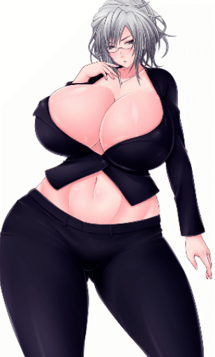 1girl animated breasts curvy glasses huge_breasts saogokushi solo standing tagme thick_thighs wide_hips