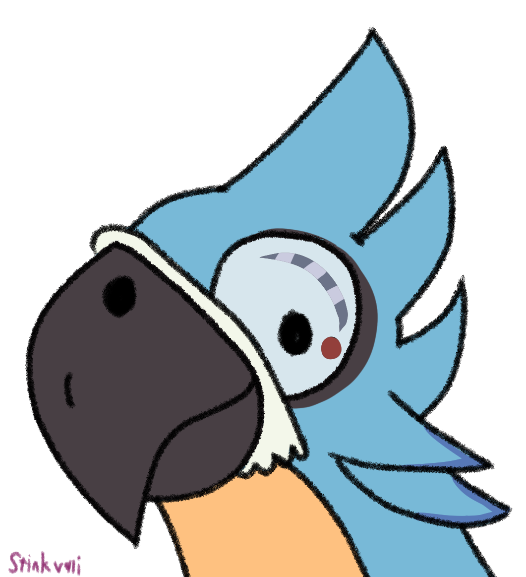 anthro avian beak blue_body blue_feathers breath_of_the_wild feathers humor kass_(tloz) male nintendo reaction_image rito silly_face smile stinkvali the_legend_of_zelda watermark